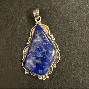 Vintage Southwestern Tribal Lapis Lazuli Sterling Silver Deep Blue Color Pendant